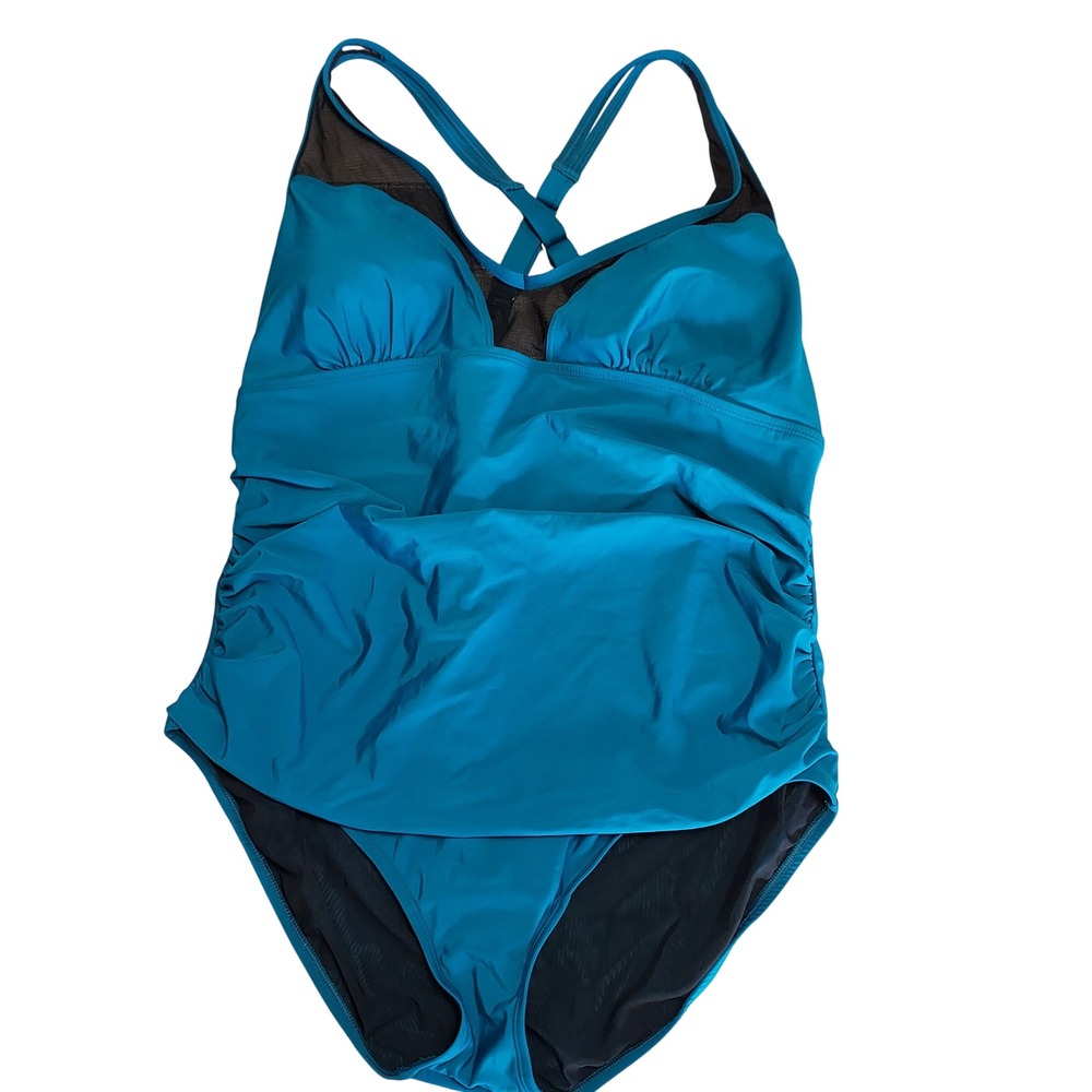 Speedo Teal Blue One Piece Swimsuit Halter Ruched Plus Size Women's Size 20 - Picture 2 of 8